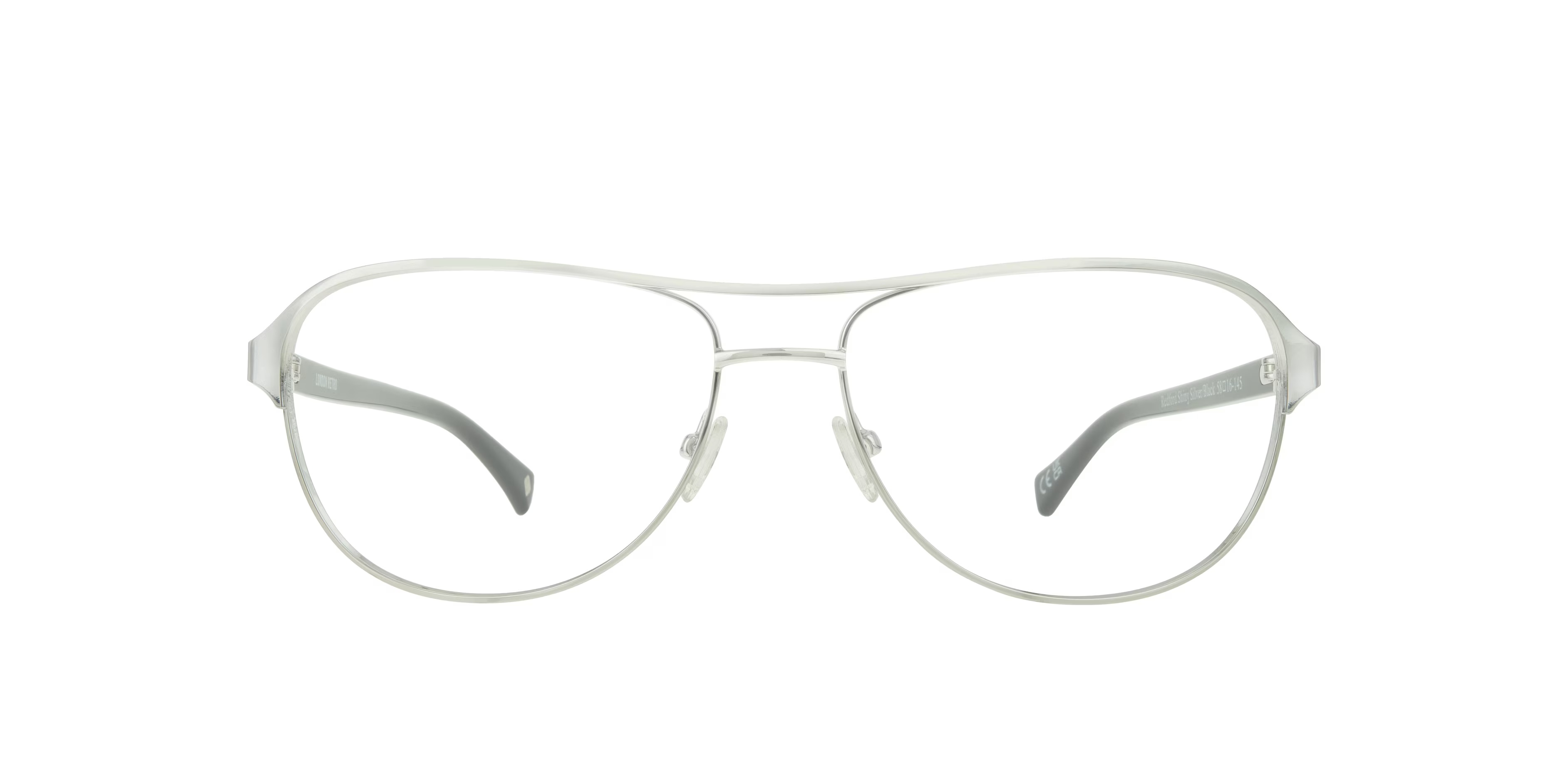 Redford Pilot Shiny Silver & Black Glasses for Men